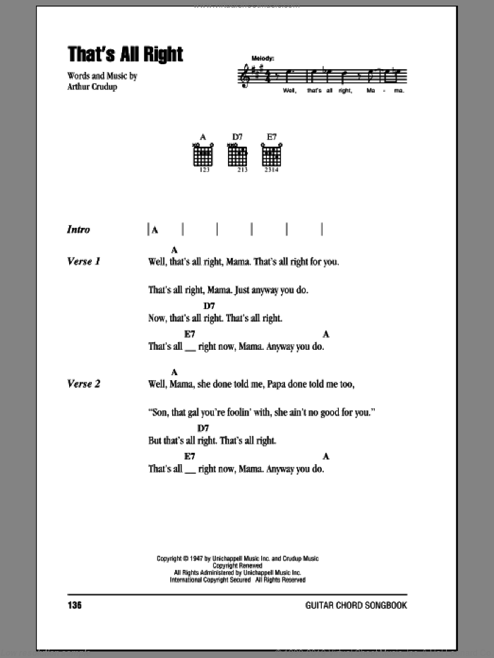 Presley That S All Right Sheet Music For Guitar Chords Pdf