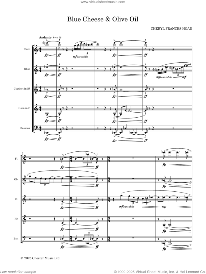 Blue Cheese and Olive Oil (COMPLETE) sheet music for wind quintet by Cheryl Frances-Hoad, classical score, intermediate skill level
