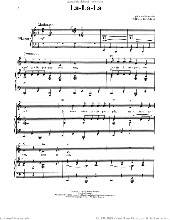 La-La-La (from No Strings) sheet music for voice and piano by Richard Rodgers, intermediate skill level