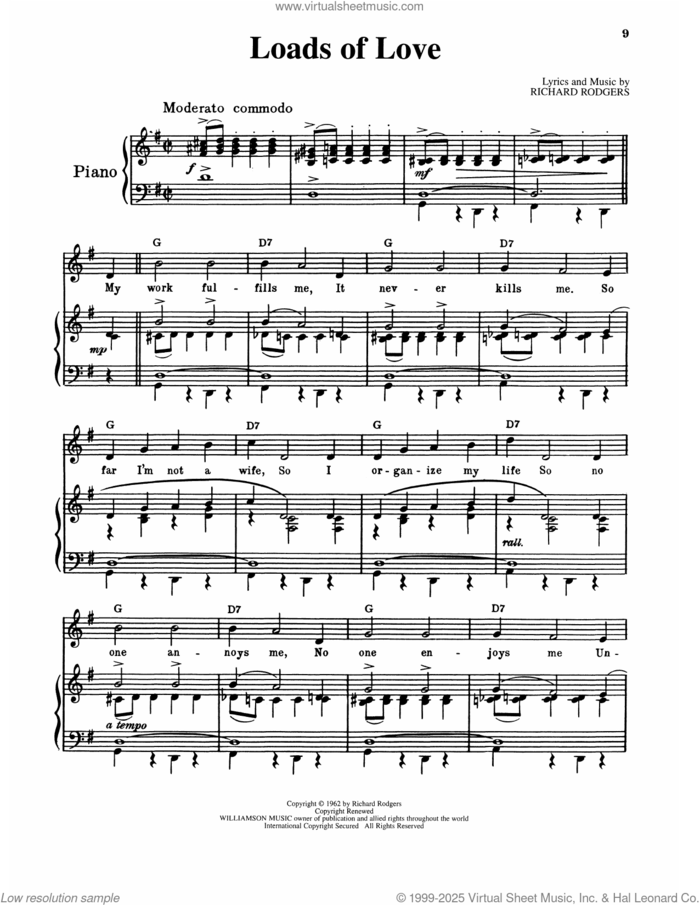 Loads Of Love (from No Strings) sheet music for voice and piano by Richard Rodgers, intermediate skill level