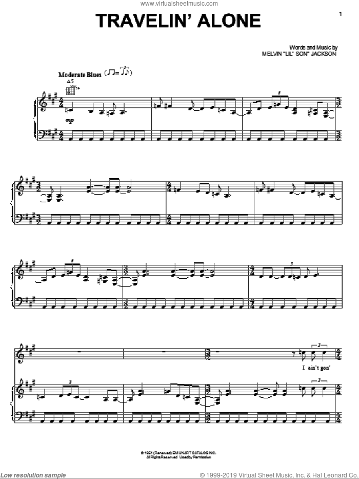 Travelin' Alone sheet music for voice, piano or guitar by Eric Clapton, intermediate skill level