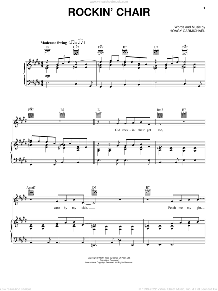 Rockin' Chair sheet music for voice, piano or guitar by Eric Clapton and Hoagy Carmichael, intermediate skill level