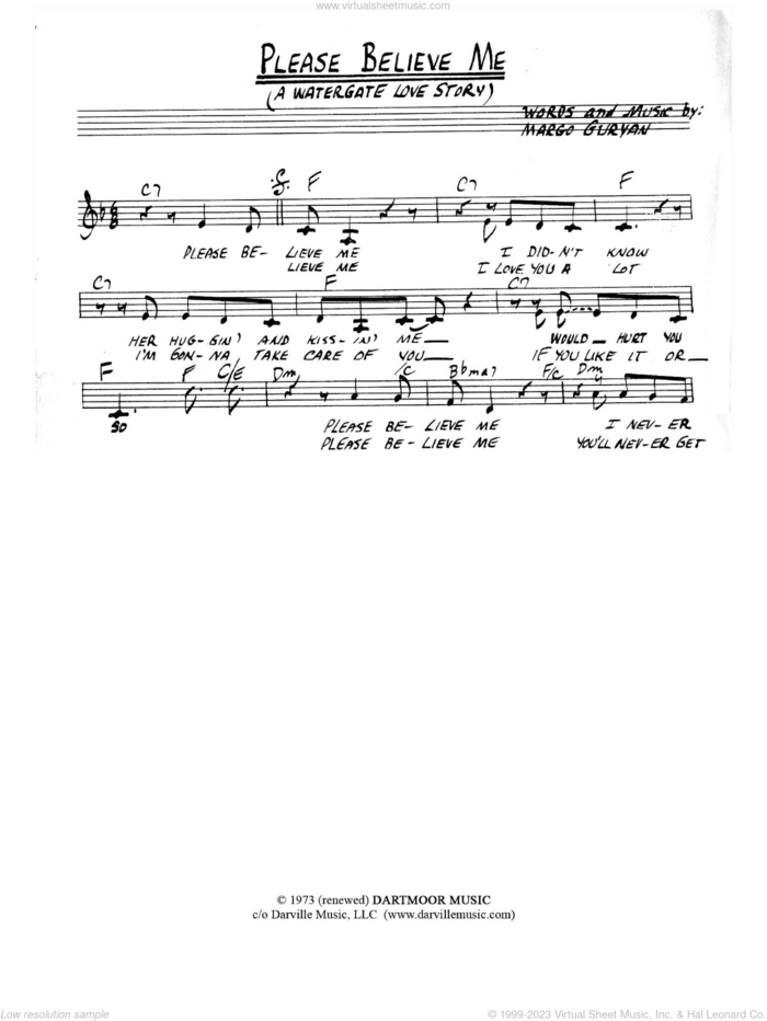 Please Believe Me (A Watergate Love Story) sheet music for voice and other instruments (fake book) by Margo Guryan, intermediate skill level