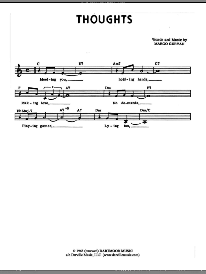 Thoughts sheet music for voice and other instruments (fake book) by Margo Guryan, intermediate skill level