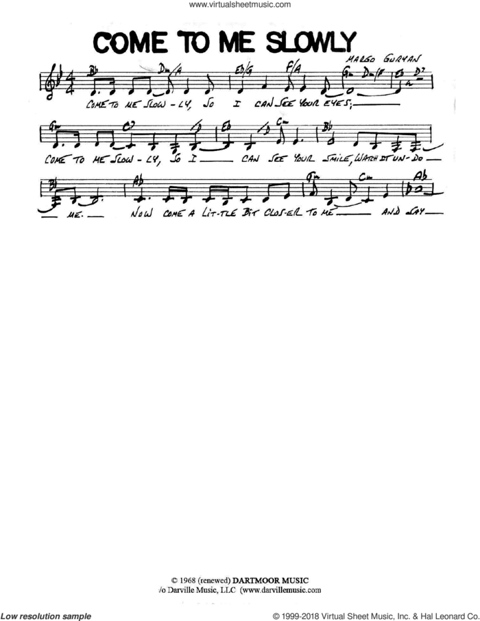 Come To Me Slowly sheet music for voice and other instruments (fake book) by Margo Guryan, intermediate skill level