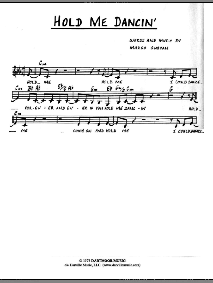 Hold Me Dancin' sheet music for voice and other instruments (fake book) by Margo Guryan, intermediate skill level