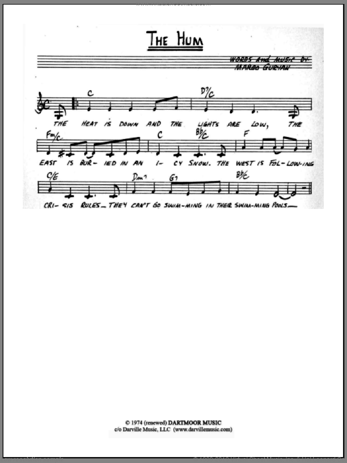 The Hum sheet music for voice and other instruments (fake book) by Margo Guryan, intermediate skill level