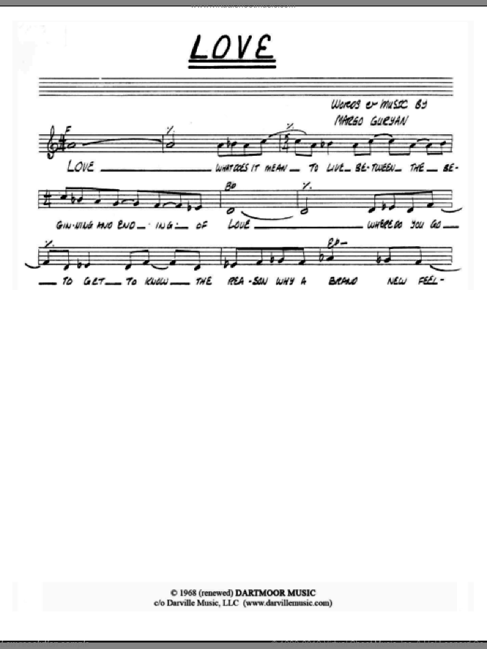 Love sheet music for voice and other instruments (fake book) by Margo Guryan, intermediate skill level