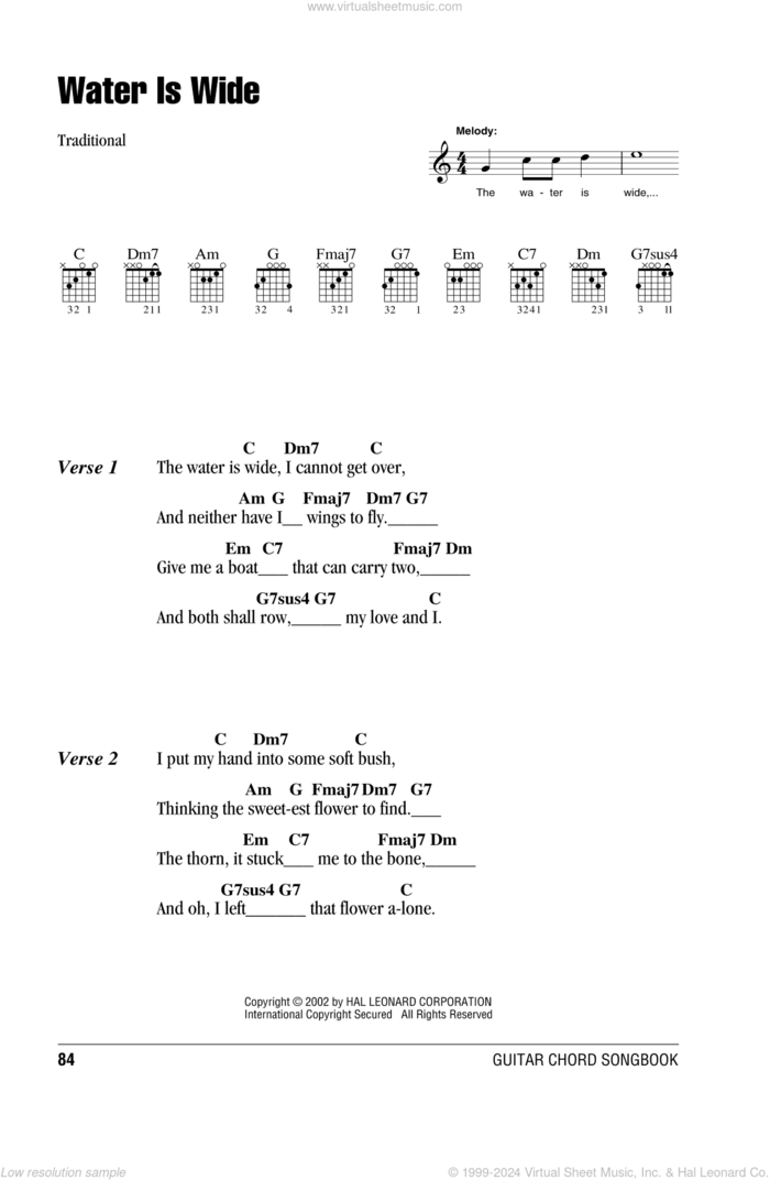 The Water Is Wide sheet music for guitar (chords), intermediate skill level