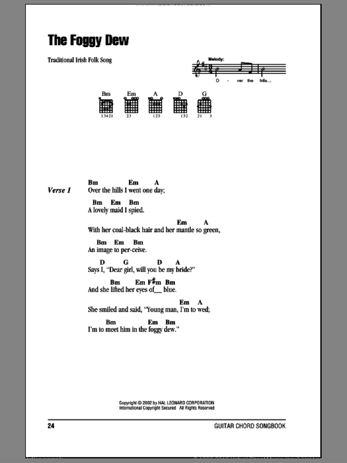 The Foggy Dew sheet music for guitar (chords), intermediate skill level