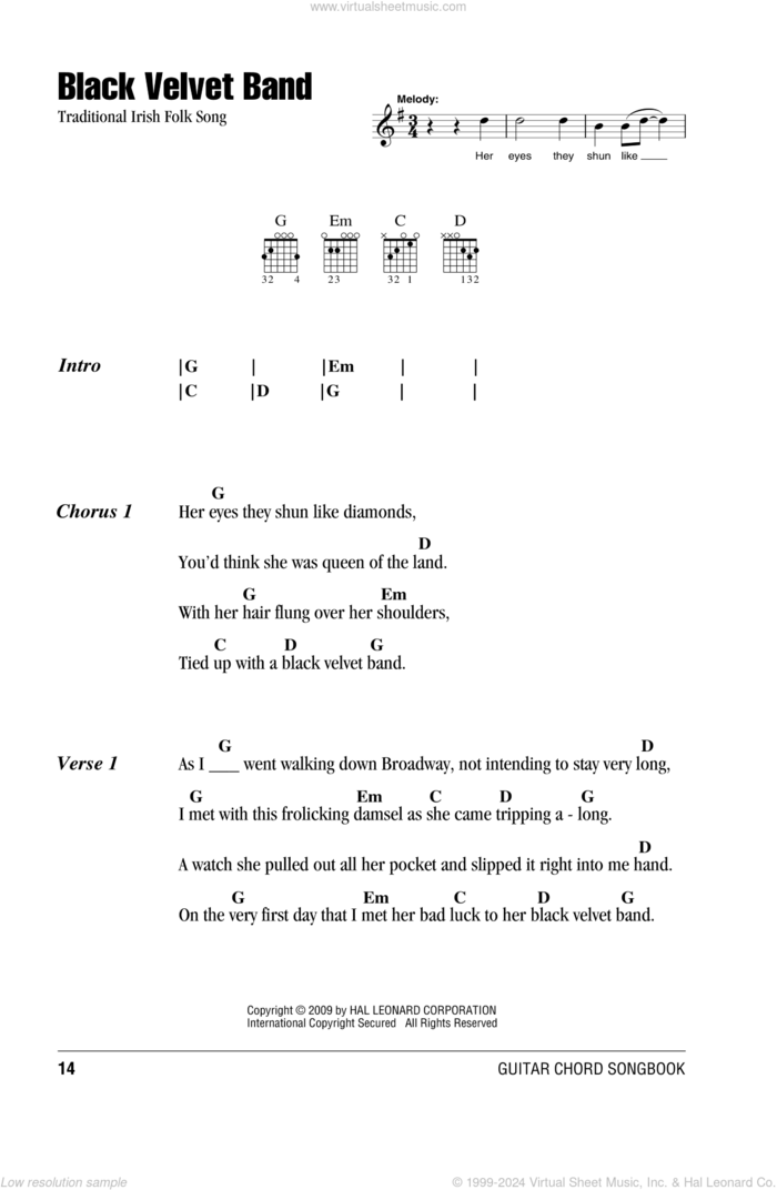 The Black Velvet Band sheet music for guitar (chords), intermediate skill level