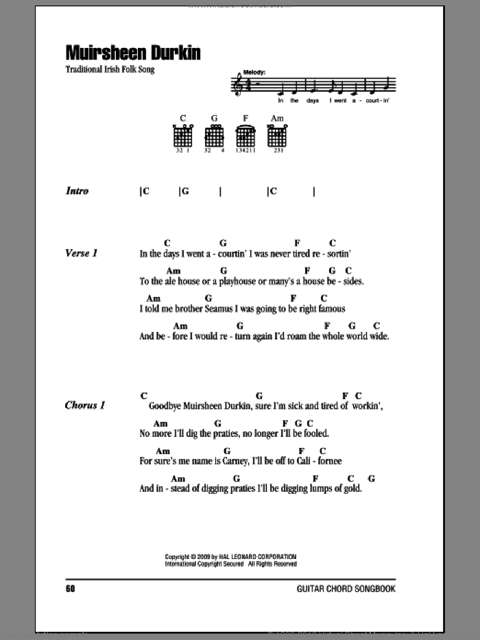 Muirsheen Durkin sheet music for guitar (chords), intermediate skill level