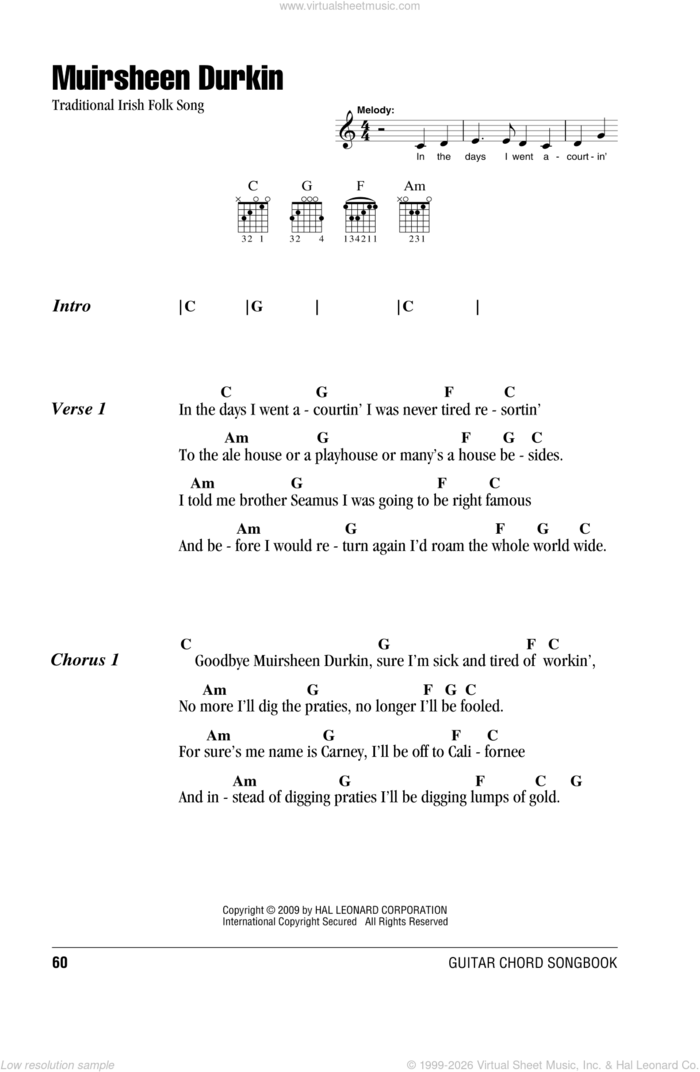 Muirsheen Durkin sheet music for guitar (chords), intermediate skill level