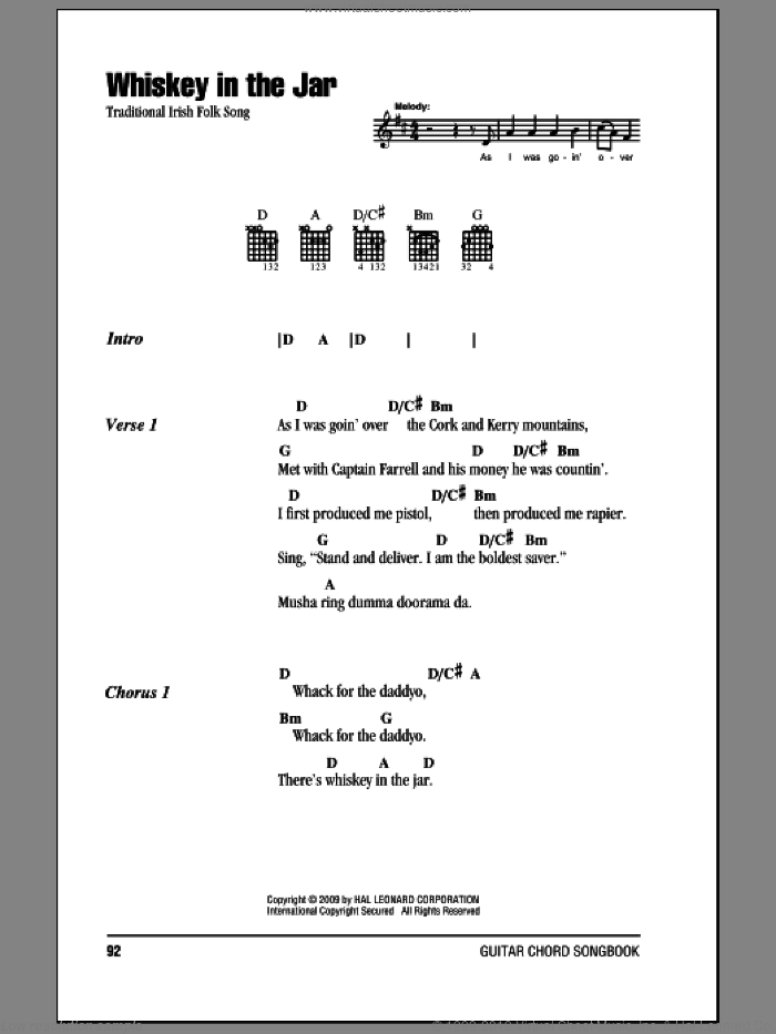 Whiskey In The Jar sheet music for guitar (chords), intermediate skill level