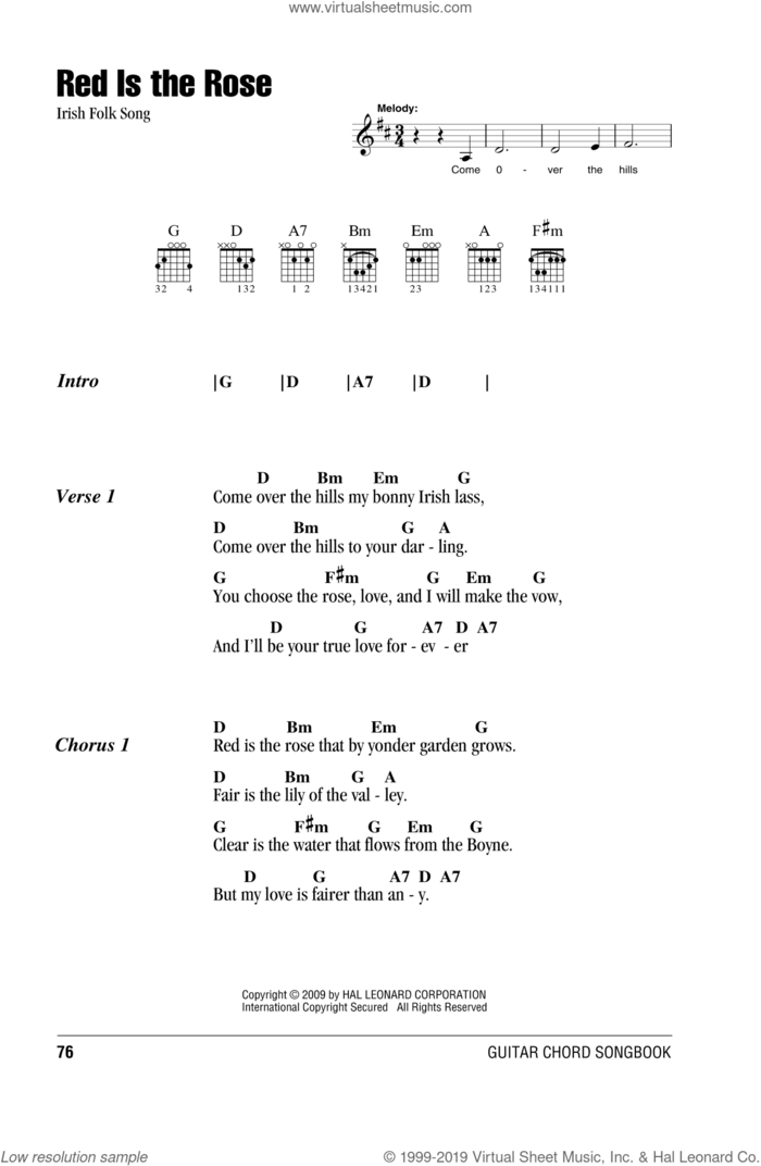 Red Is The Rose sheet music for guitar (chords), intermediate skill level