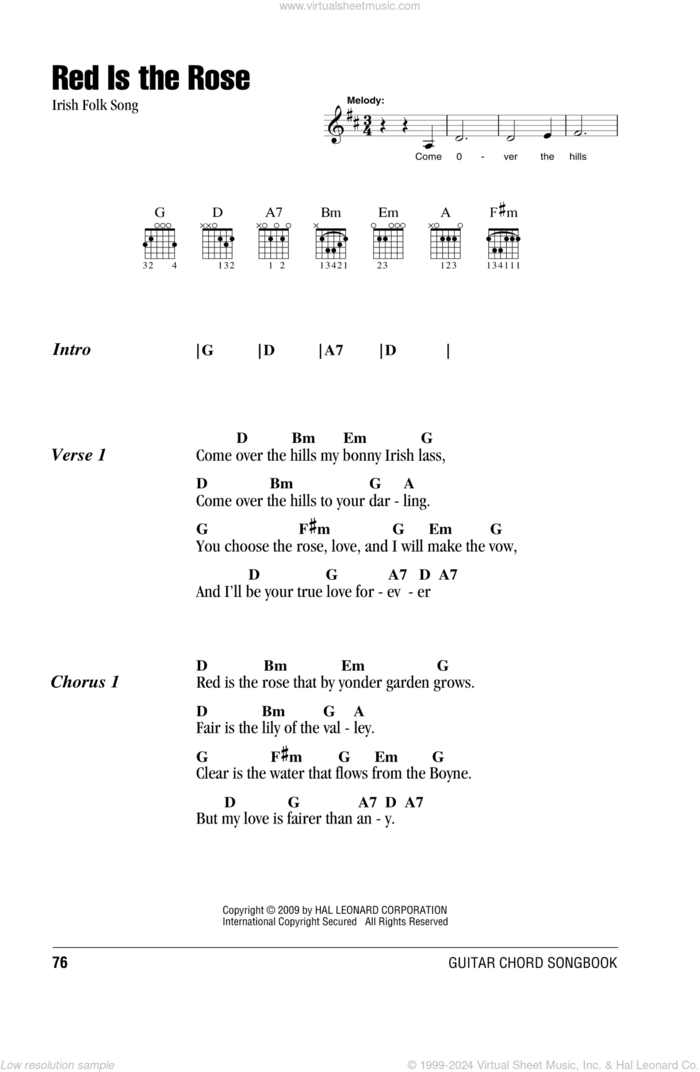 Red Is The Rose sheet music for guitar (chords), intermediate skill level