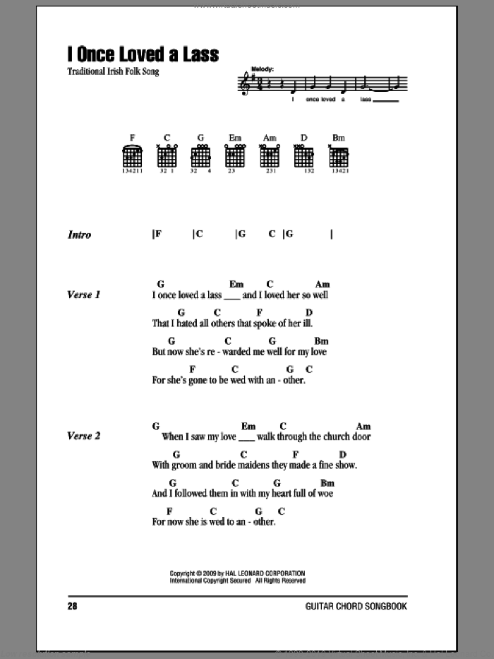 I Once Loved A Lass sheet music for guitar (chords), intermediate skill level