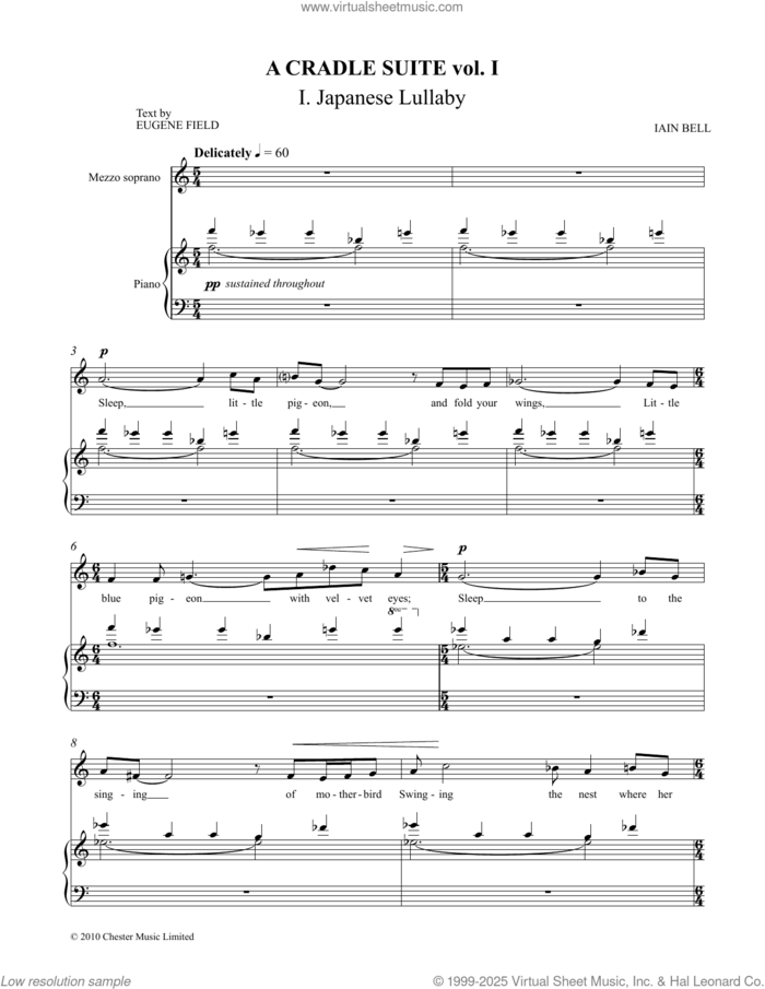 A Cradle Suite Vol. 1 sheet music for voice and piano (Mezzo Soprano) by Eugene Field and Iain Bell, intermediate skill level