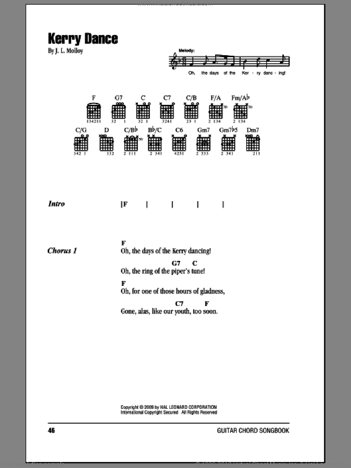 Kerry Dance sheet music for guitar (chords) by James Molloy, intermediate skill level