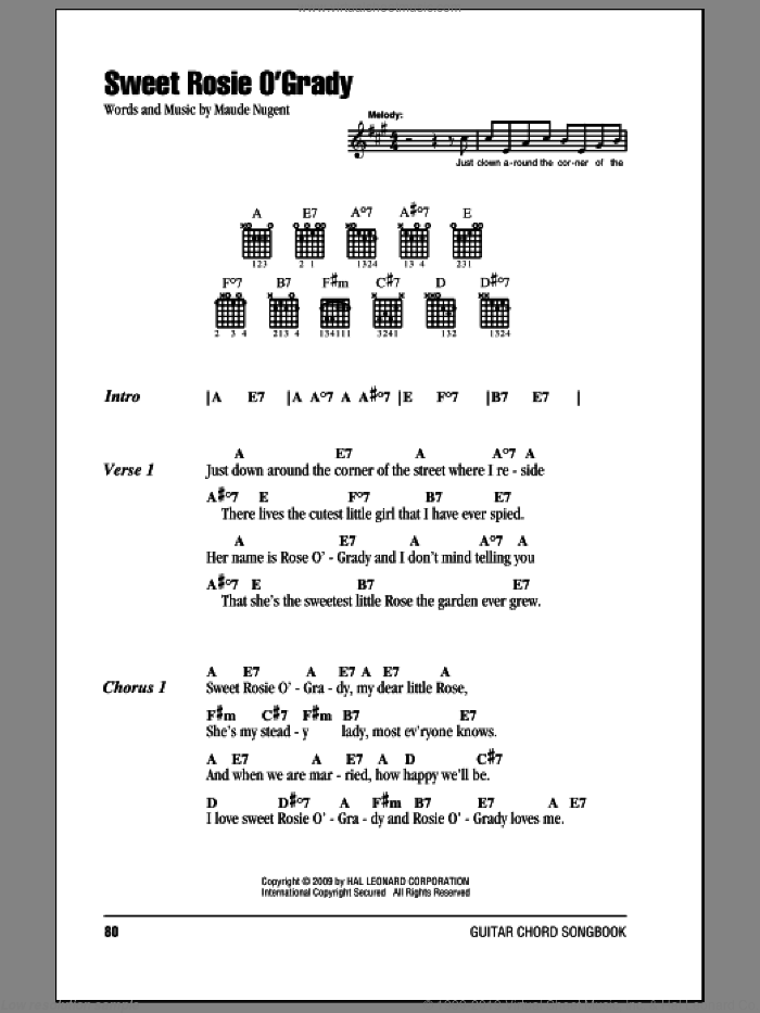 Sweet Rosie O'Grady sheet music for guitar (chords) by Maude Nugent, intermediate skill level