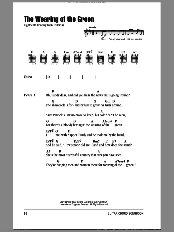 The Wearing Of The Green sheet music for guitar (chords), intermediate skill level