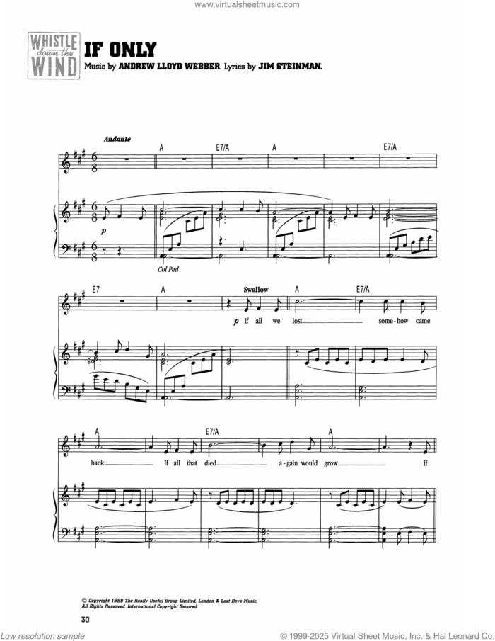 If Only (from Whistle Down The Wind) sheet music for voice and piano by Andrew Lloyd Webber and Jim Steinman, intermediate skill level