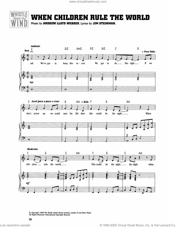 When Children Rule The World (from Whistle Down The Wind) sheet music for voice and piano by Andrew Lloyd Webber and Jim Steinman, intermediate skill level