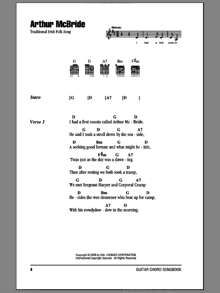 Arthur McBride sheet music for guitar (chords), intermediate skill level