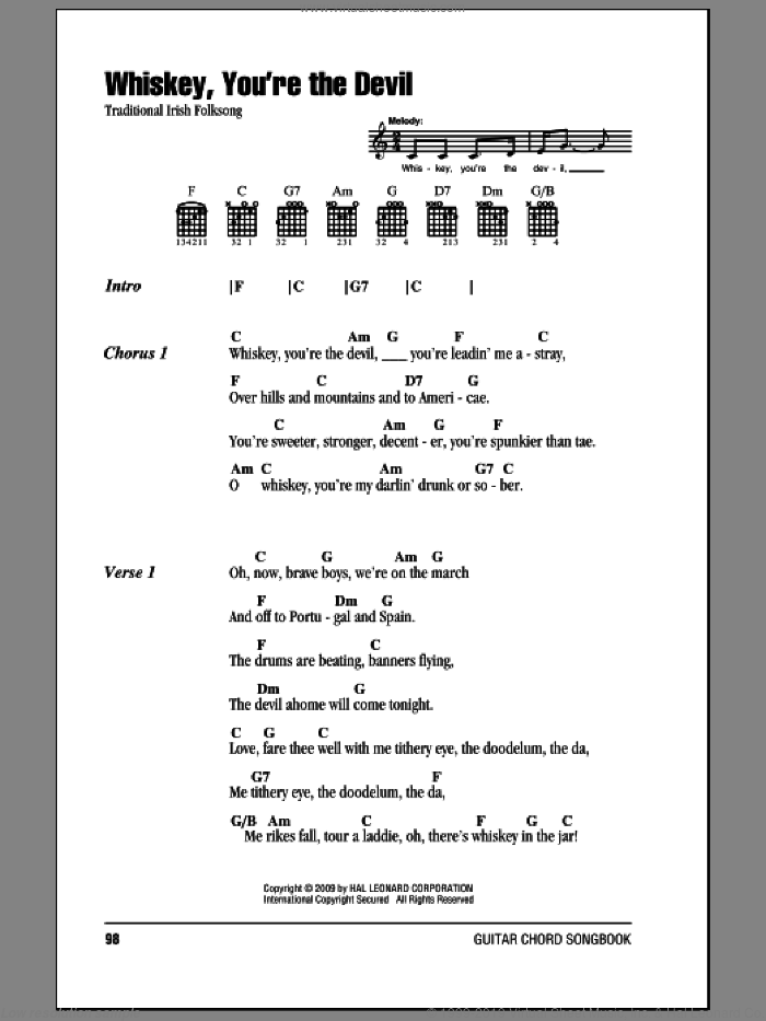 Whiskey, You're The Devil sheet music for guitar (chords) (PDF)