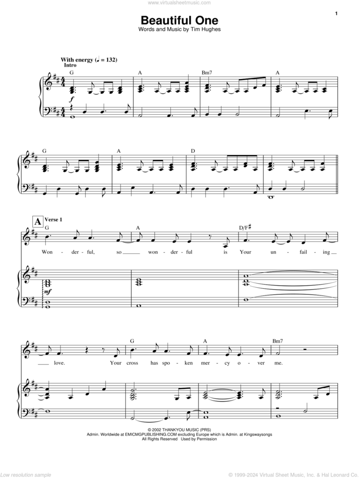 Beautiful One sheet music for voice and piano by Jeremy Camp and Tim Hughes, intermediate skill level