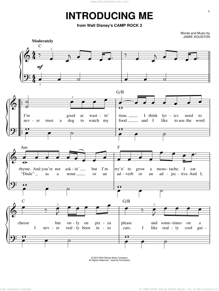 Introducing Me (from Camp Rock 2) sheet music for piano solo by Nick Jonas, Camp Rock 2 (Movie) and Jamie Houston, easy skill level