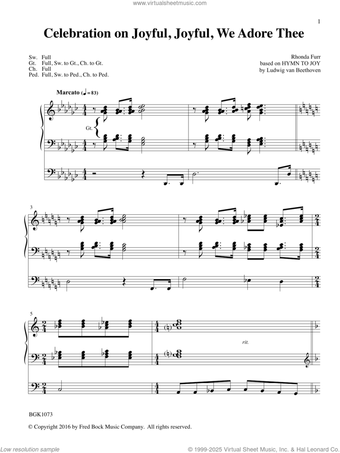 Celebration on Joyful, Joful We Adore Thee sheet music for organ by Rhonda Furr, intermediate skill level