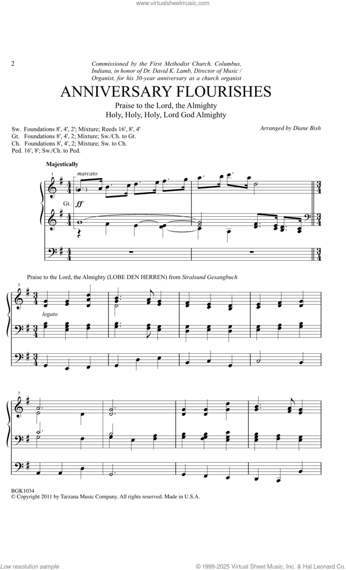 Anniversary Flourishes sheet music for organ by Diane Bish, intermediate skill level