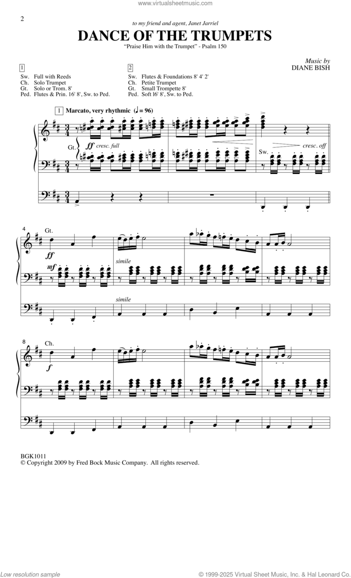 Dance Of The Trumpets sheet music for organ by Diane Bish, intermediate skill level