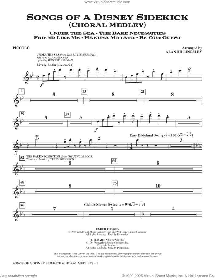 Songs of a Disney Sidekick (Choral Medley) (complete set of parts) sheet music for orchestra/band by Elton John, Alan Billingsley and Tim Rice, intermediate skill level
