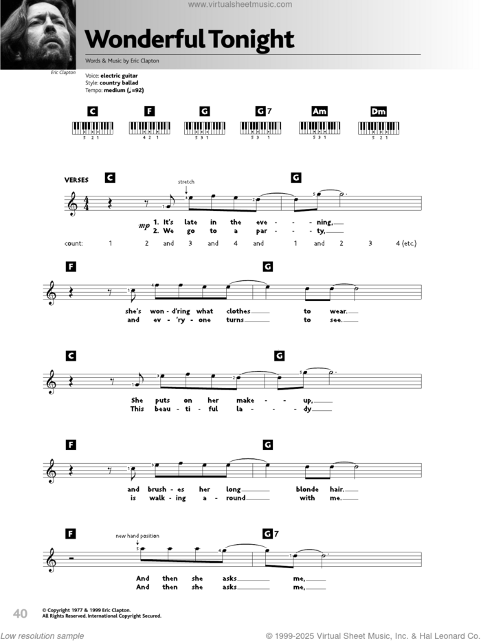 Wonderful Tonight sheet music for voice and other instruments (fake book) by Eric Clapton, intermediate skill level