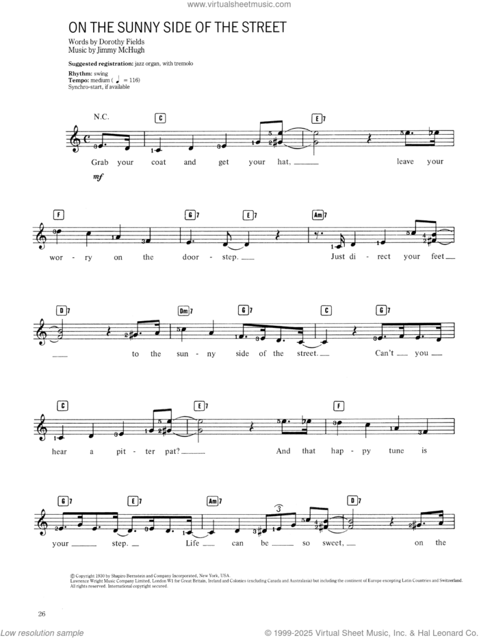 On The Sunny Side Of The Street sheet music for voice and other instruments (fake book) by Dorothy Fields, Jimmy McHugh and Jimmy McHugh and Dorothy Fields, intermediate skill level