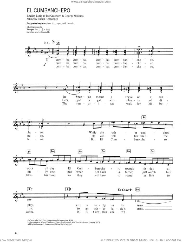 El Cumbanchero sheet music for voice and other instruments (fake book) by Rafael Hernandez, intermediate skill level