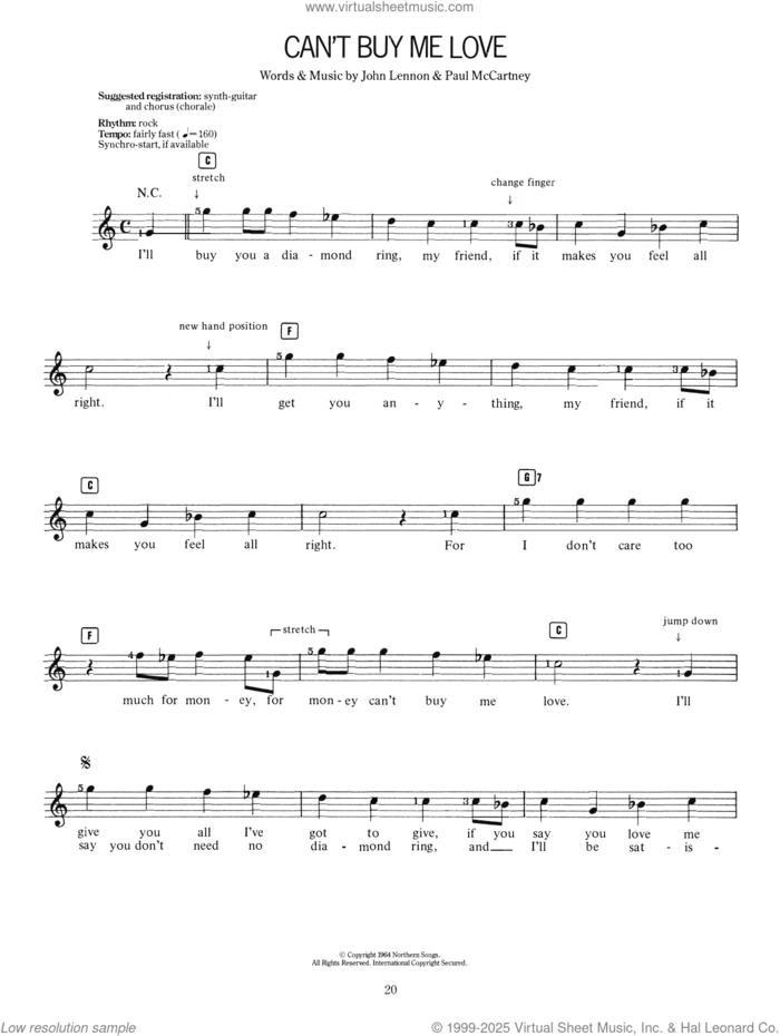 Can't Buy Me Love sheet music for voice and other instruments (fake book) by The Beatles, John Lennon and Paul McCartney, intermediate skill level