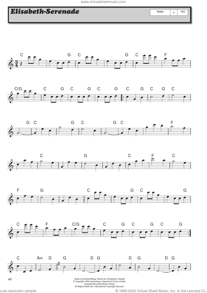 Elizabethan Serenade sheet music for voice and other instruments (fake book) by Ronald Binge, classical score, intermediate skill level