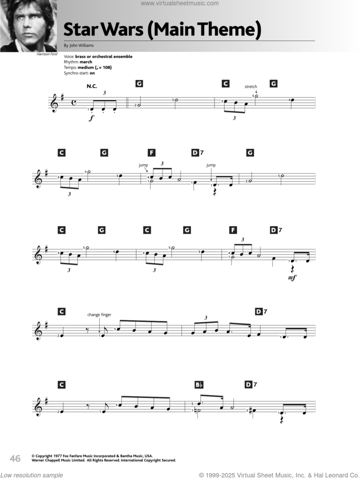 Star Wars (Main Theme) sheet music for voice and other instruments (fake book) by John Williams, intermediate skill level