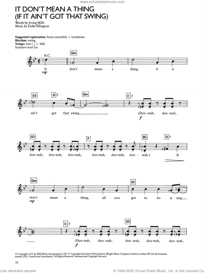 It Don't Mean A Thing (If It Ain't Got That Swing) sheet music for voice and other instruments (fake book) by Duke Ellington and Irving Mills, intermediate skill level