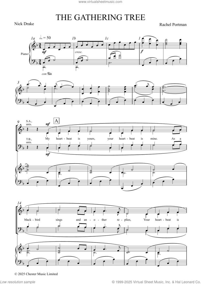 The Gathering Tree sheet music for choir (SATB: soprano, alto, tenor, bass) by Rachel Portman and Nick Drake, intermediate skill level