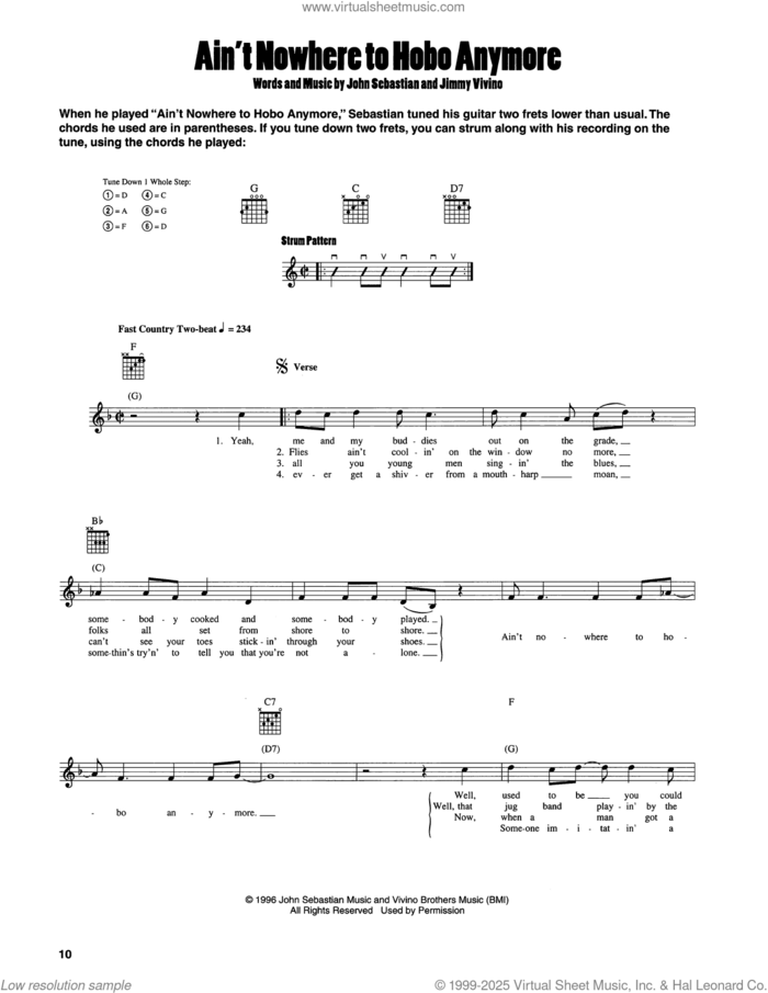 Ain't Nowhere To Hobo Anymore sheet music for guitar solo (chords) by John Sebastian and Jimmy Vivino, easy guitar (chords)