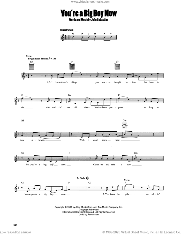 You're A Big Boy Now sheet music for guitar solo (chords) by John Sebastian, easy guitar (chords)