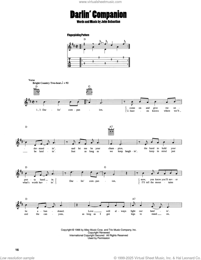 Darlin' Companion sheet music for guitar solo (chords) by John Sebastian, easy guitar (chords)