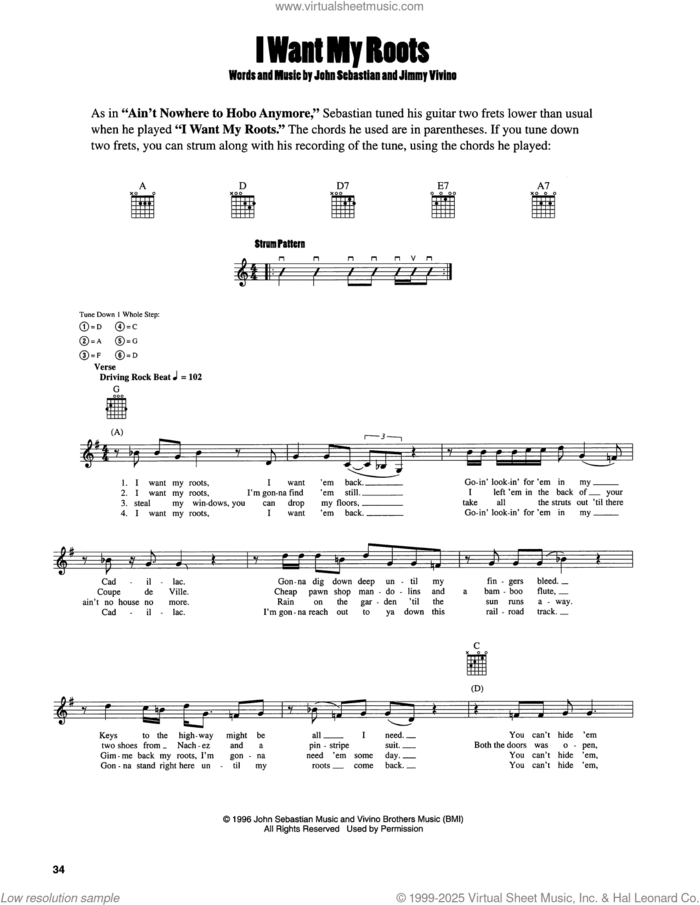 I Want My Roots sheet music for guitar solo (chords) by John Sebastian and Jimmy Vivino, easy guitar (chords)