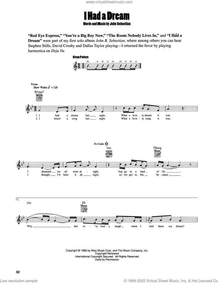 I Had A Dream sheet music for guitar solo (chords) by John Sebastian, easy guitar (chords)