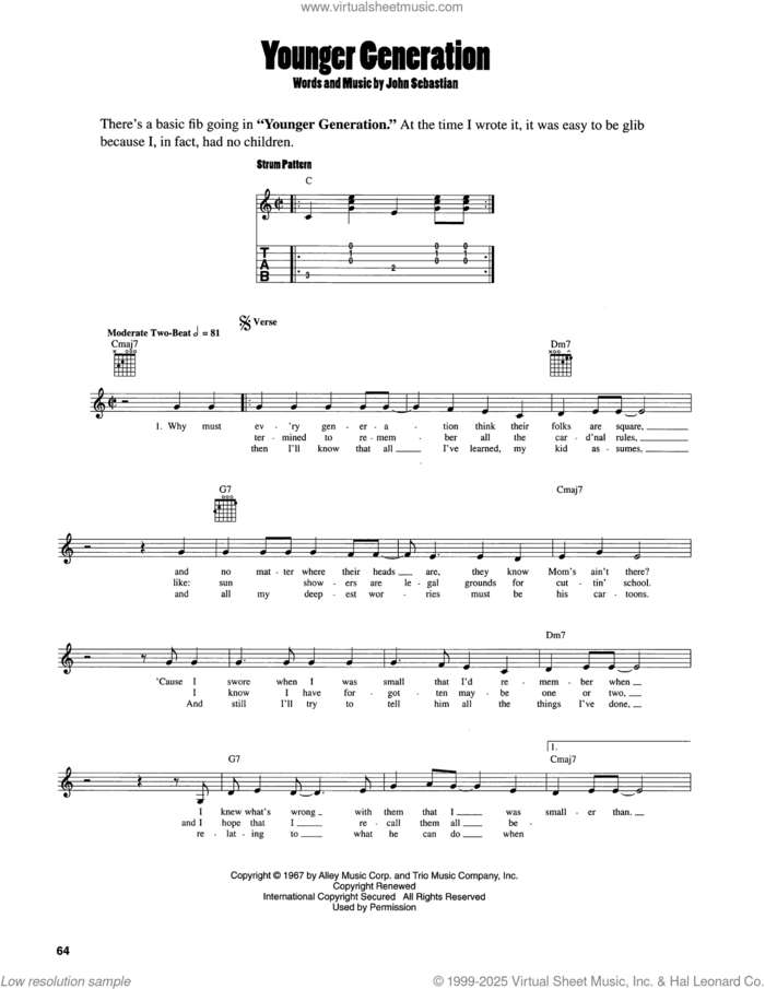 Younger Generation sheet music for guitar solo (chords) by John Sebastian, easy guitar (chords)