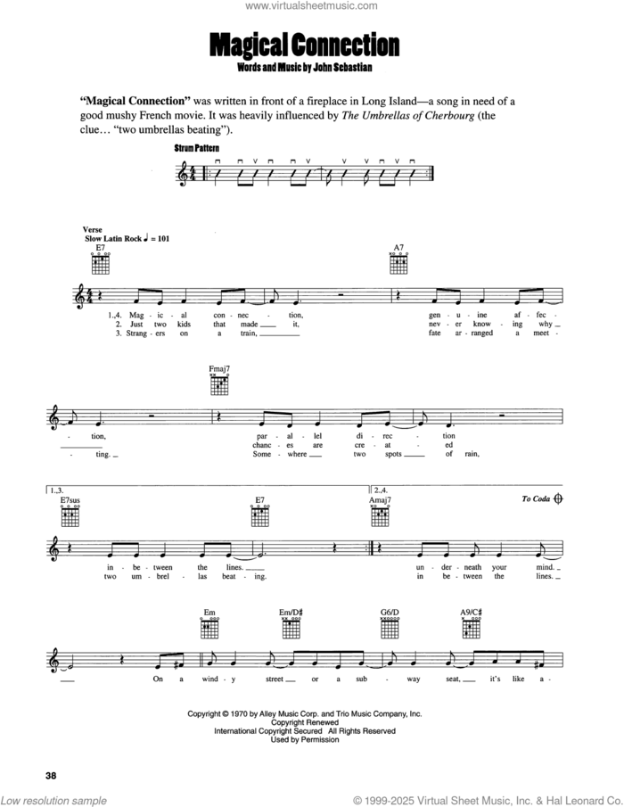 Magical Connection sheet music for guitar solo (chords) by John Sebastian, easy guitar (chords)